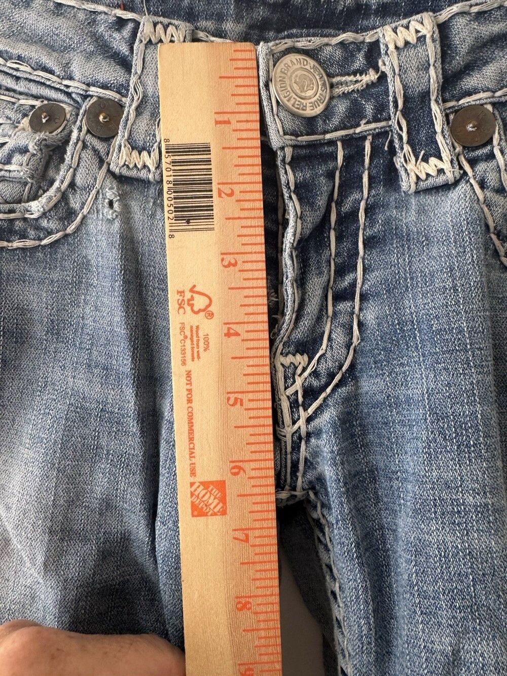 True Religion Joey Super T Jeans Womens 28Low Rise Flare Y2K Made USA Distressed - Picture 3 of 16